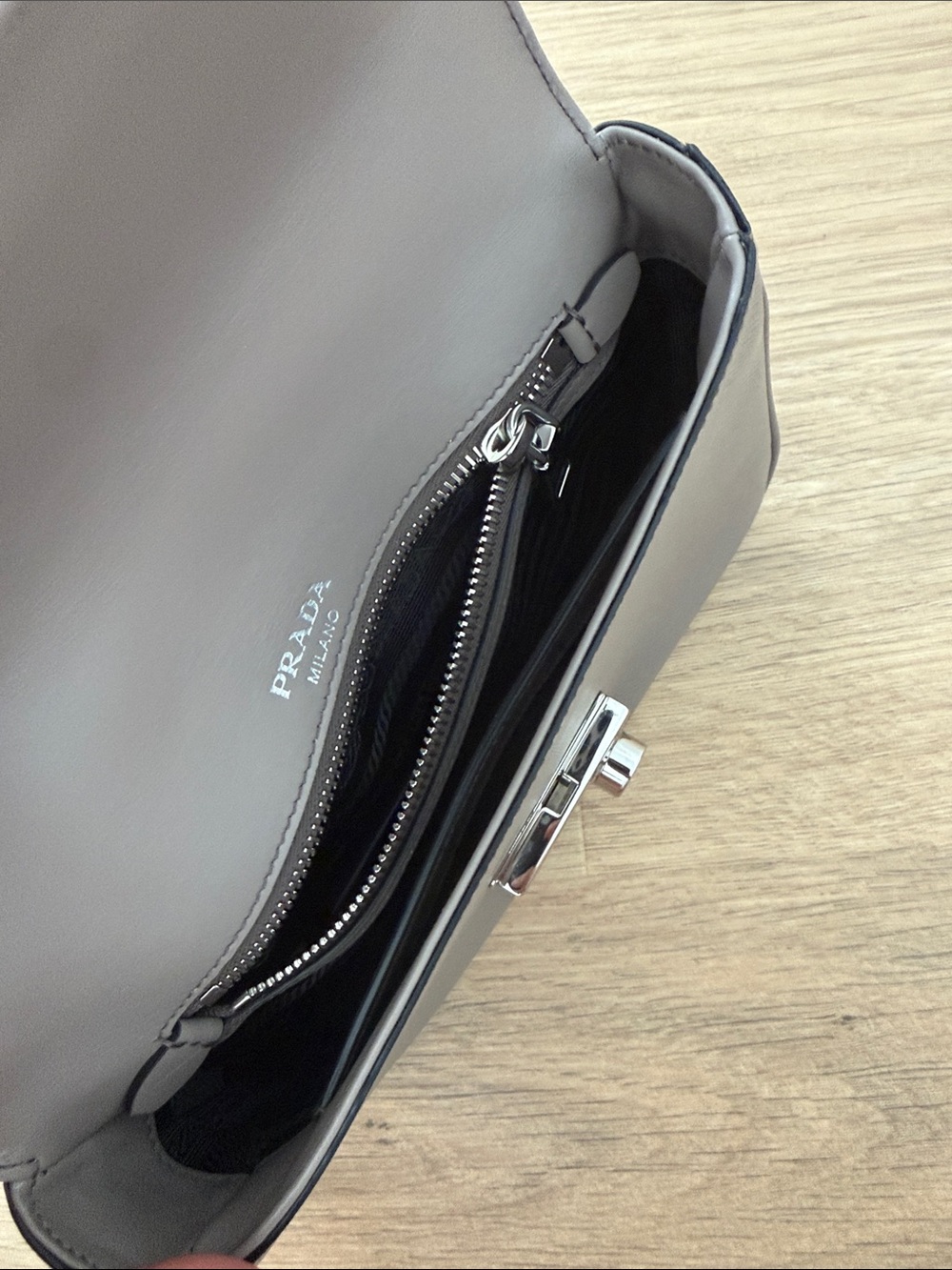 Prada Saffiano Leather Chain Shoulder Bag in Taupe Gray - Picture 4 of 8